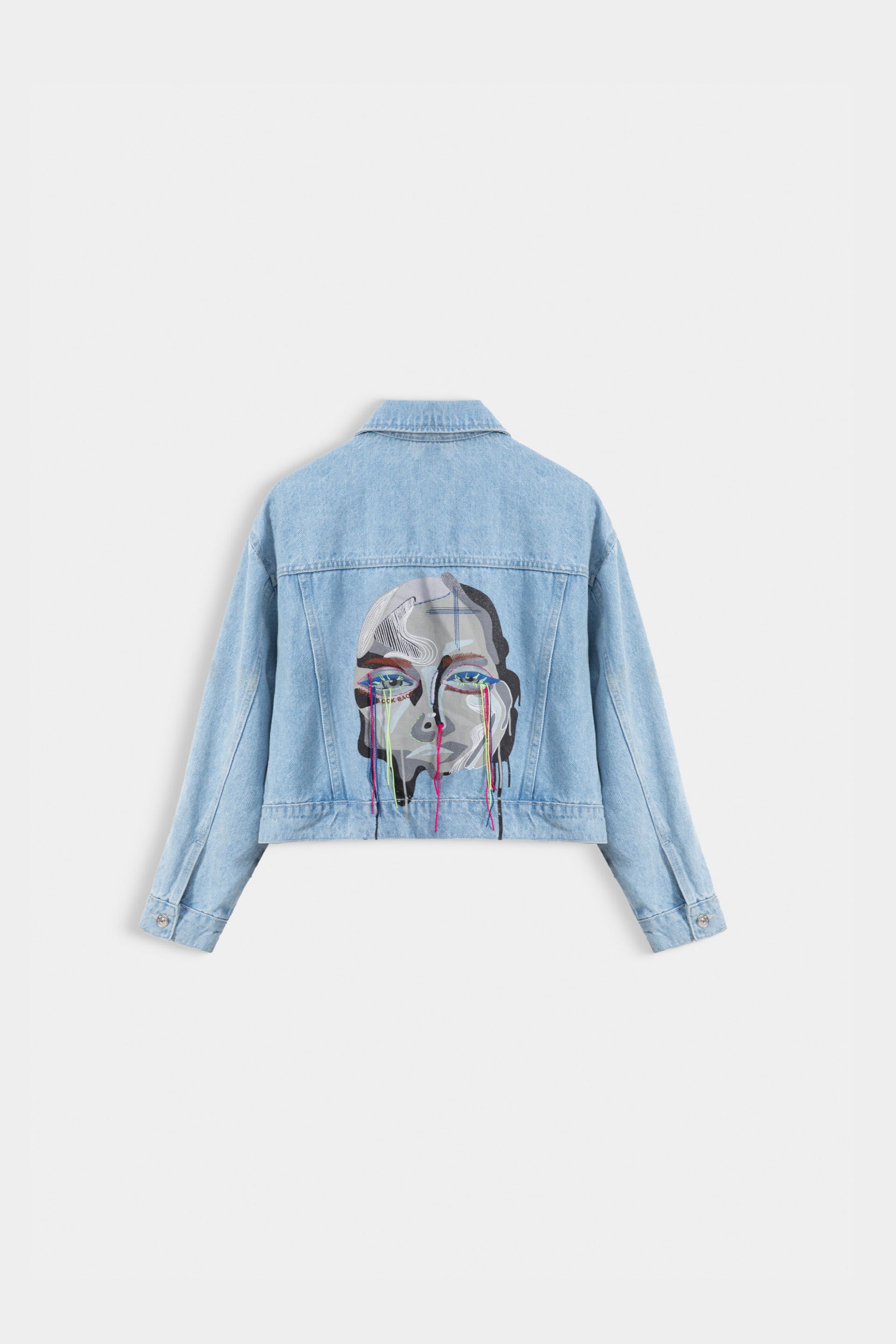 Cropped DENIM JACKET WITH PRINT & EMBROIDERY