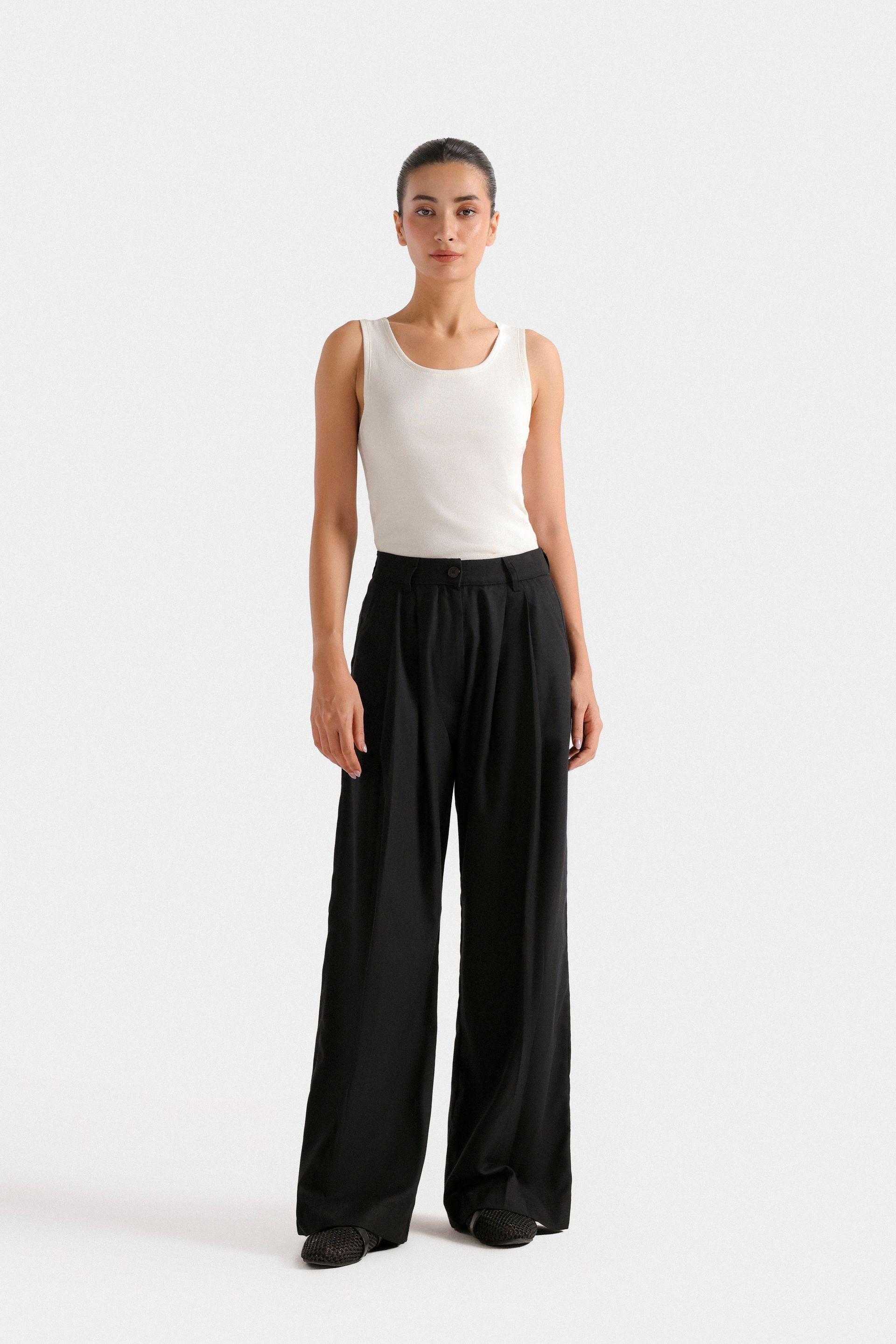 Pleated Wide Leg Trousers