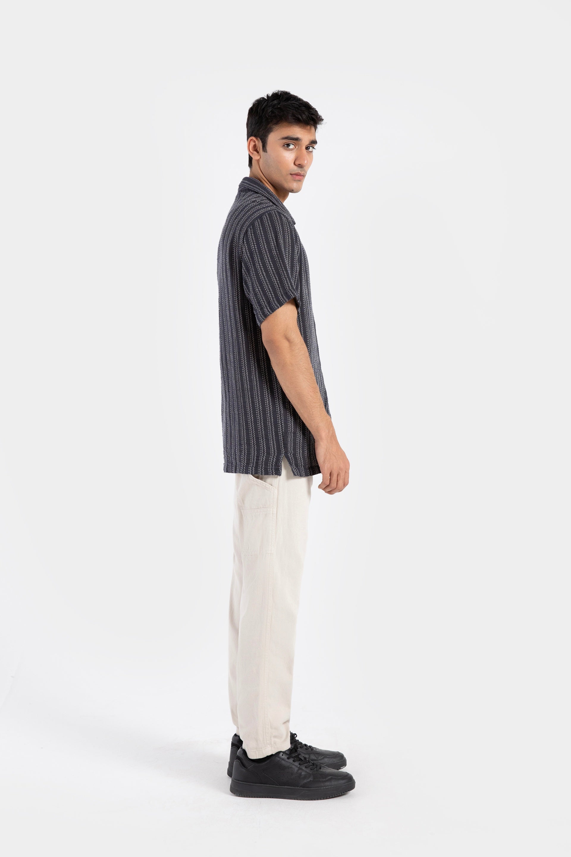 Textured Striped Resort Collar Shirt