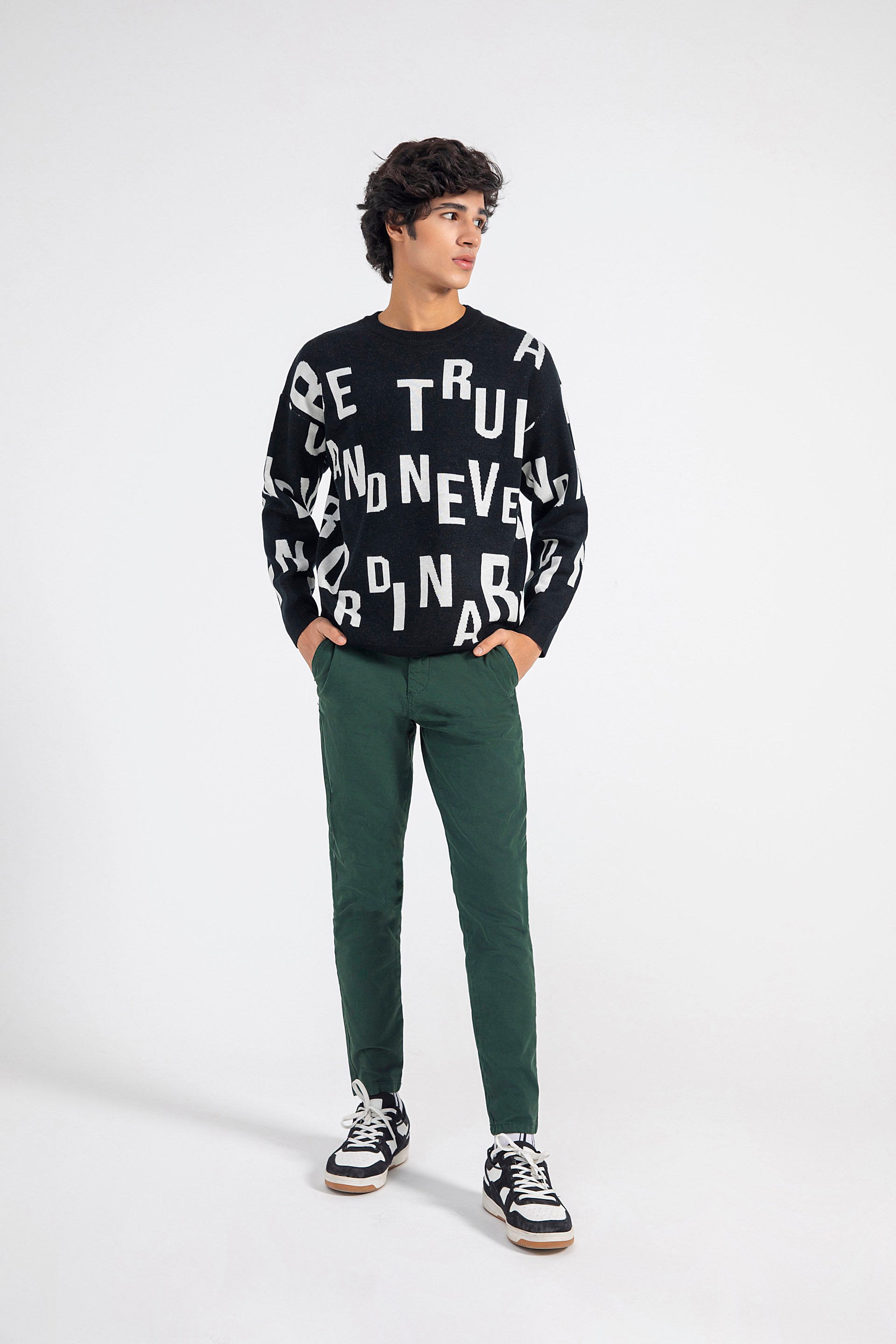Regular Fit Text Graphic Sweater