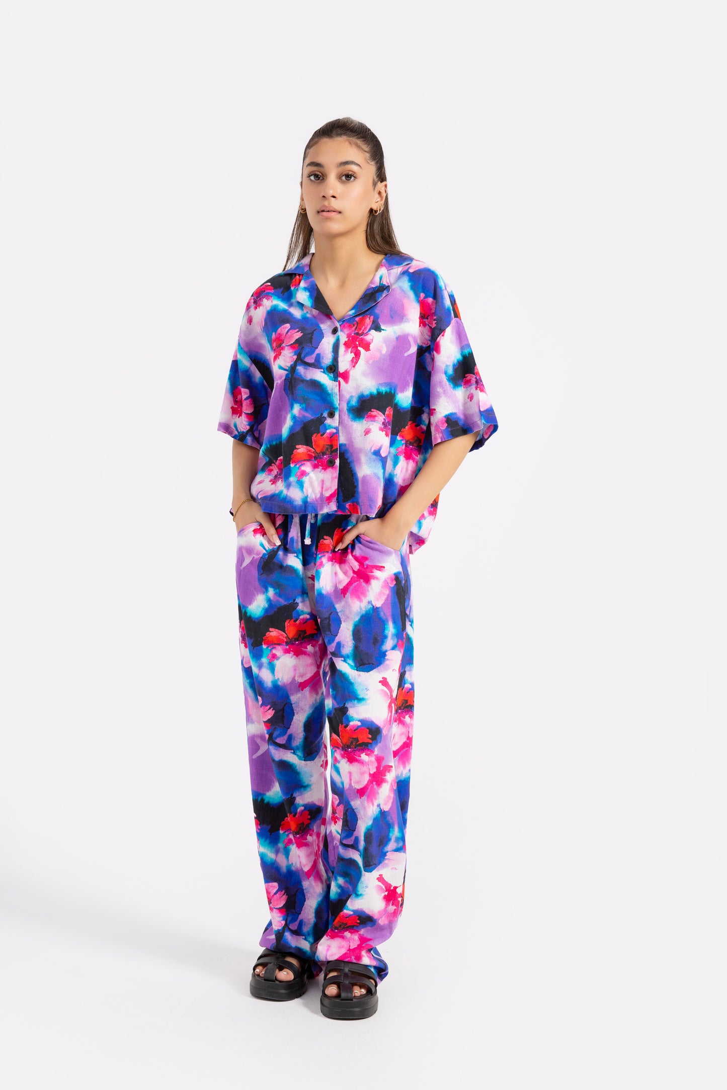 Watercolor floral printed suit