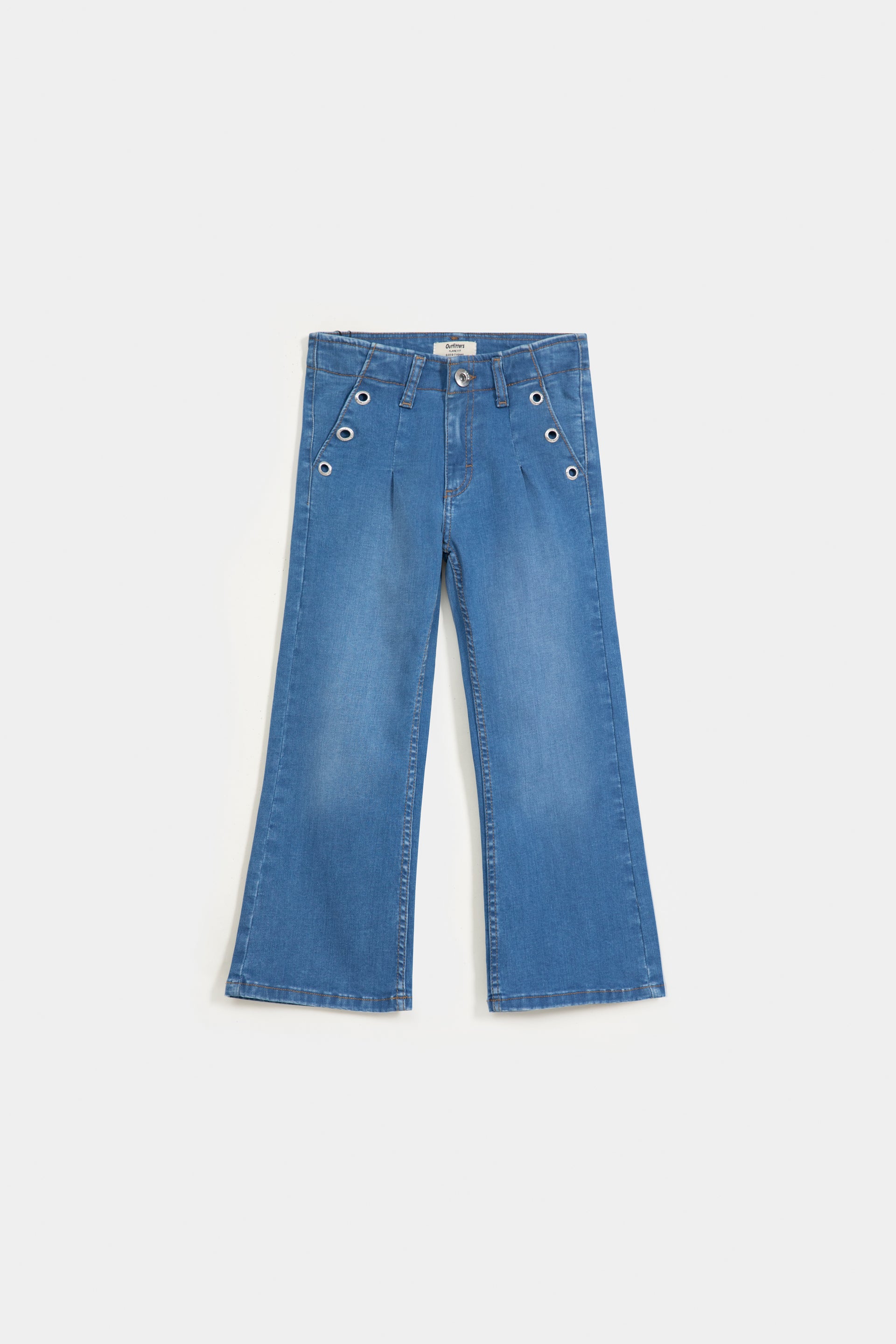 Flared Fit Jeans With Giant Eyelets At Pocket