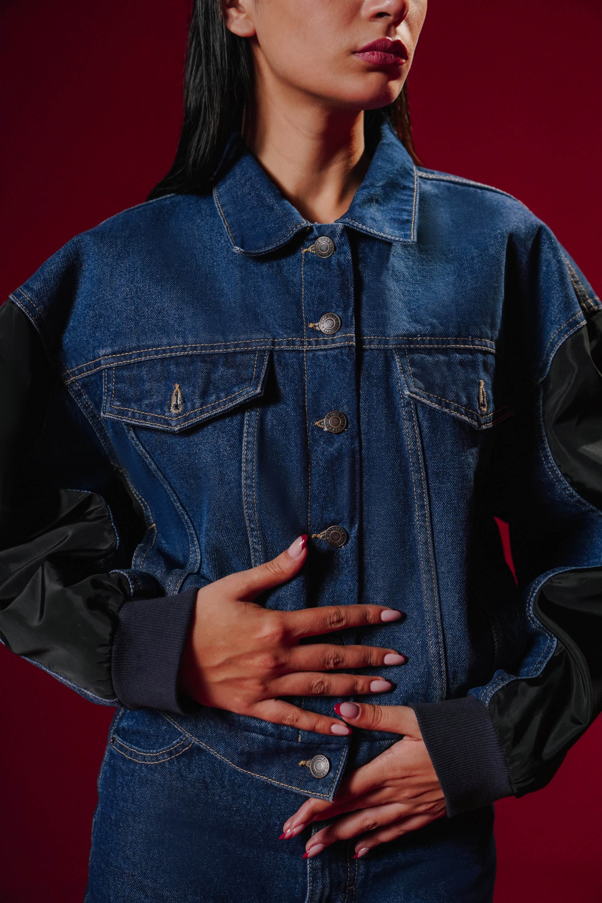 Contrast Denim Bomber Jacket