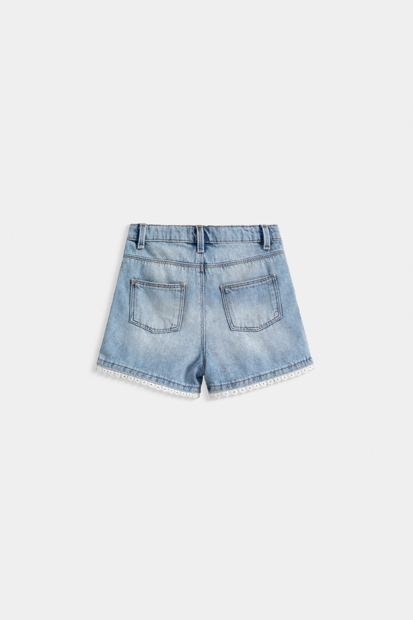 Denim Shorts With Lace Detail On Hem.