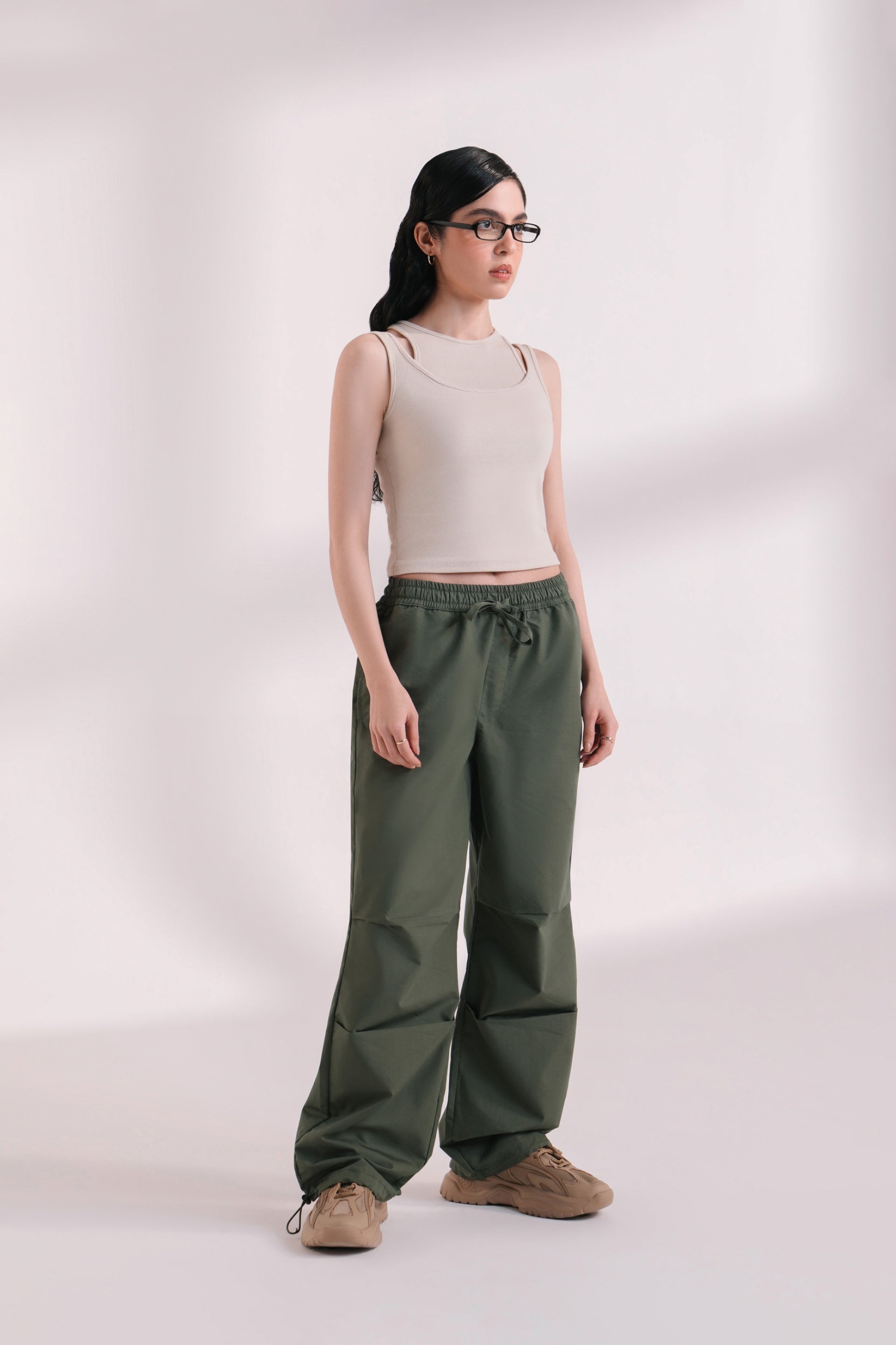 cotton trousers with elastic trims