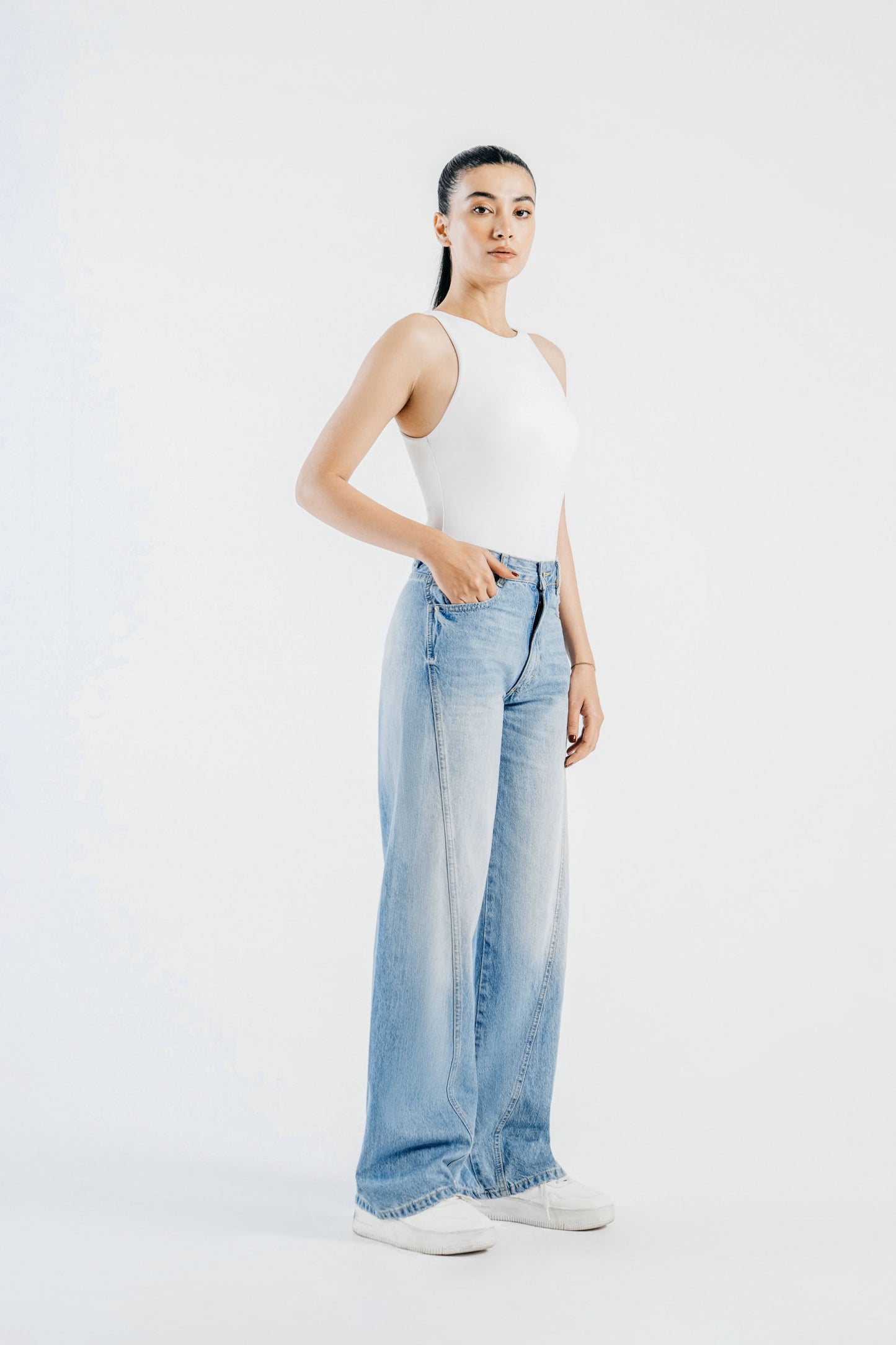 Wide Leg Jeans With Twisted Side Seam