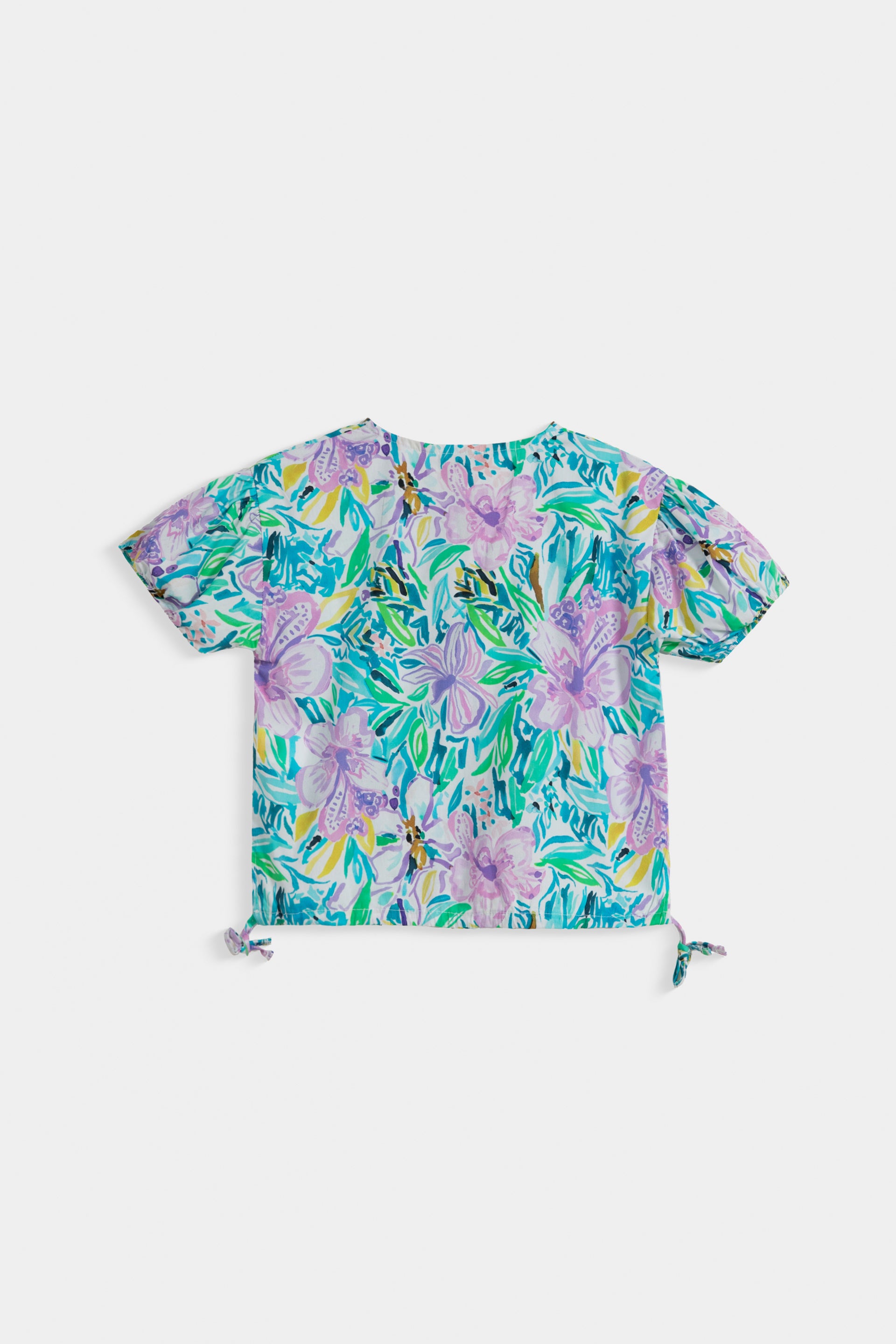 Floral Print Top With Elasticated Sleeve & Hem With Side Knots.
