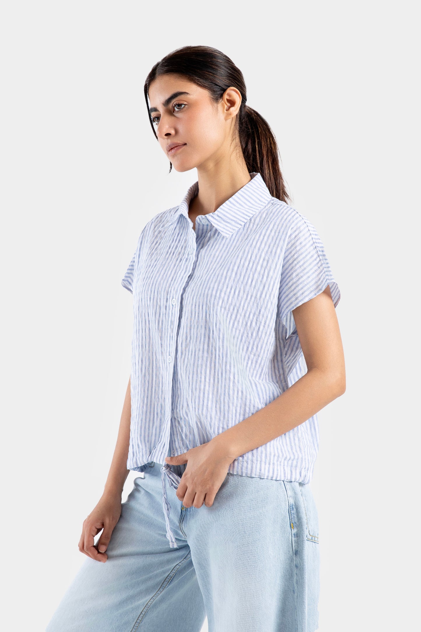 Batwing Striped Shirt with Draw cord