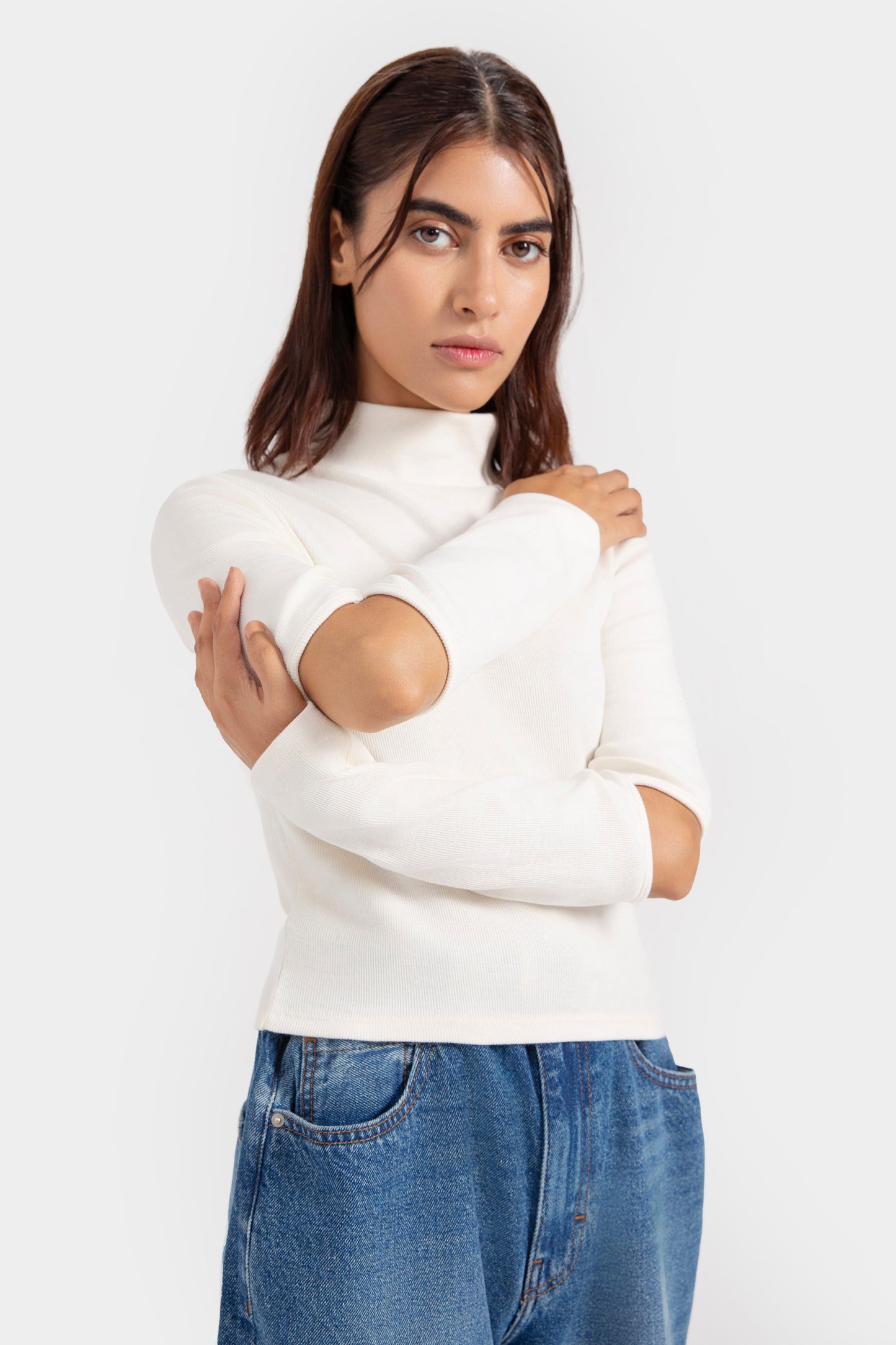 Mock Neck T-shirt with elbow cut-out