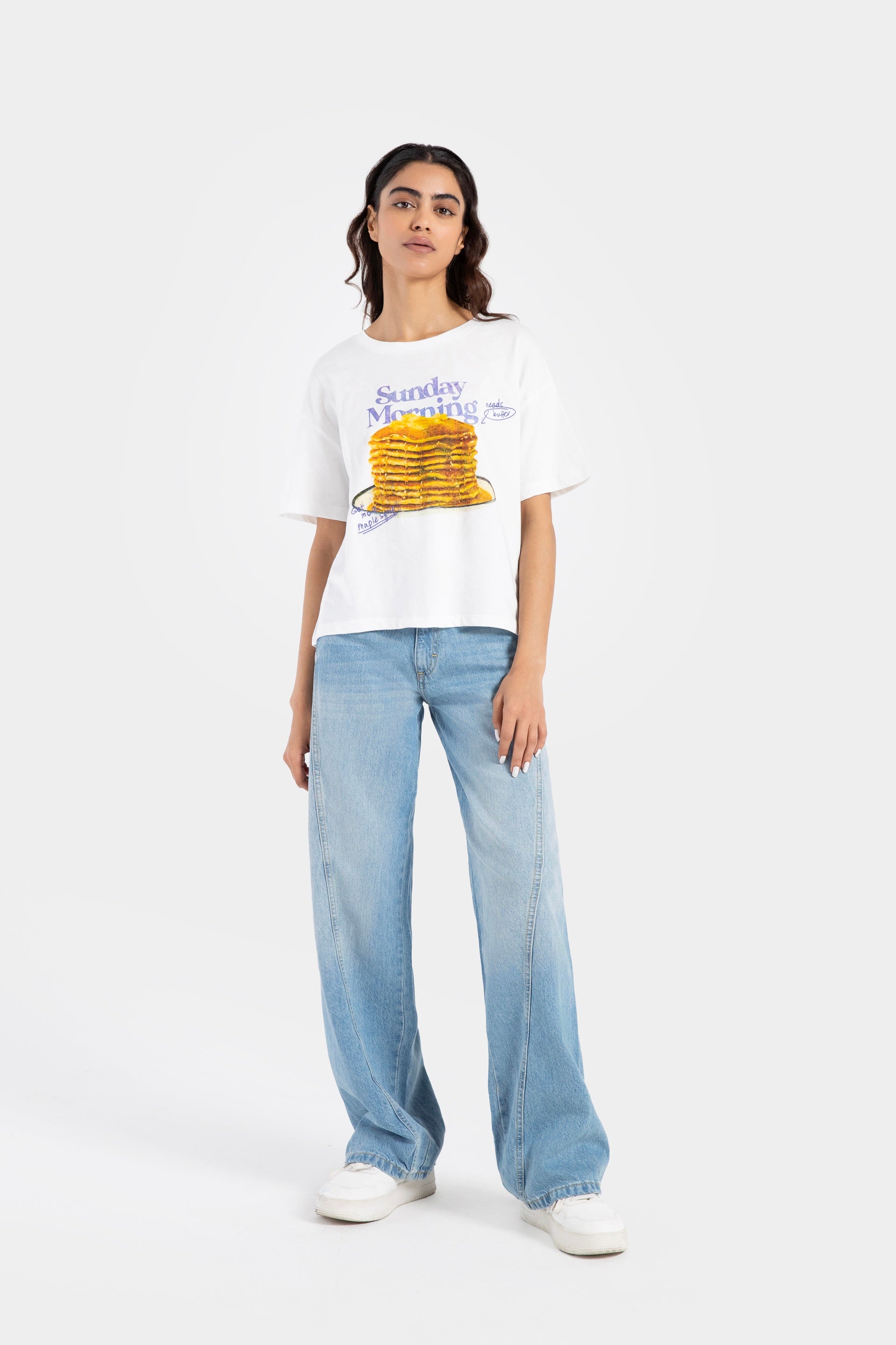 Pancakes Stack Graphic Cropped T-shirt