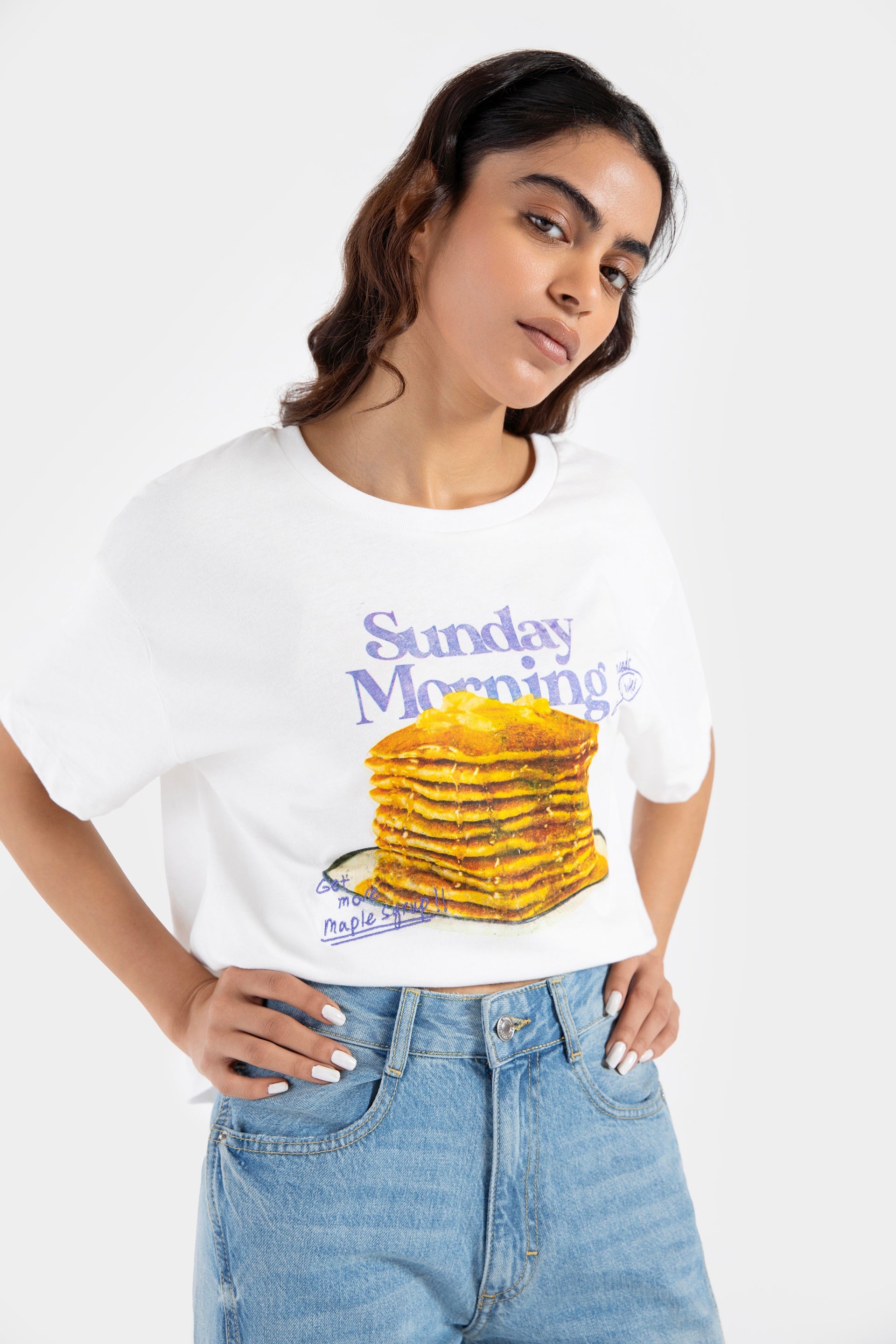 Pancakes Stack Graphic Cropped T-shirt