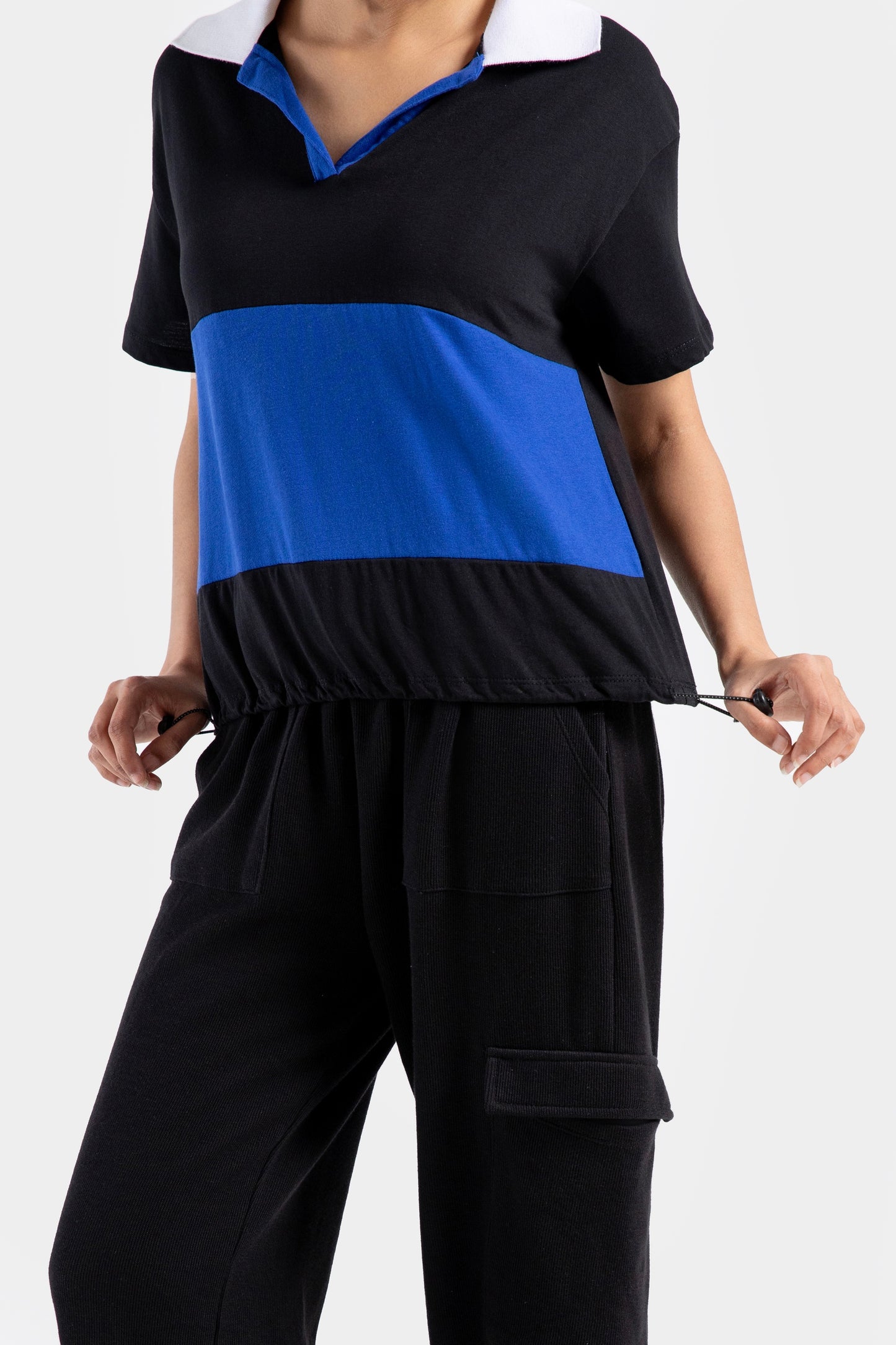 Color Block Polo with Elasticated Hem