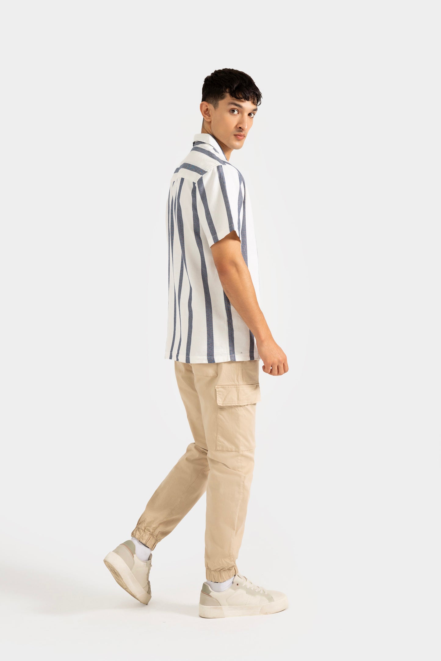 Textured Striped Resort Collar Shirt