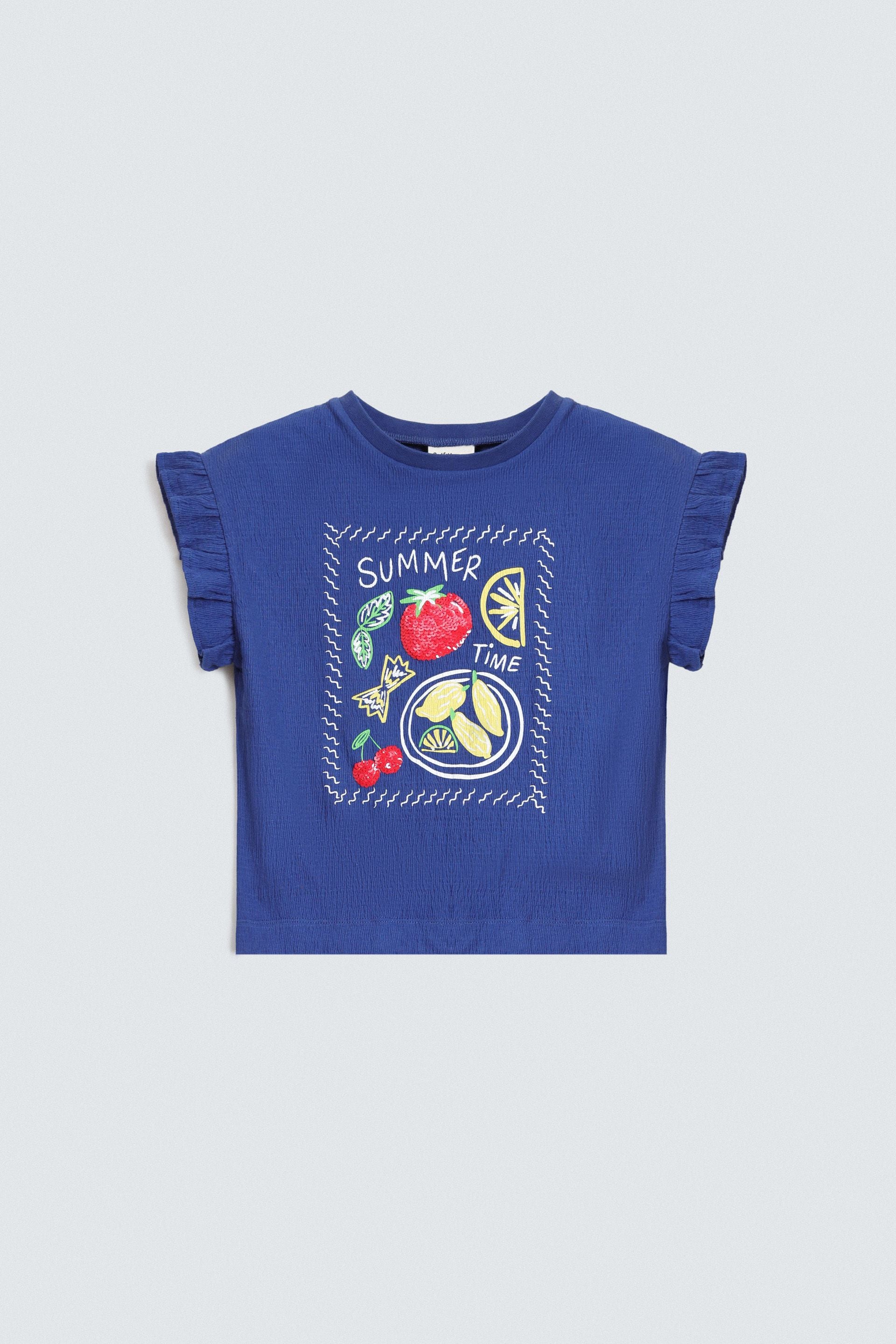Embroidered T-Shirt With Ruffle Detail