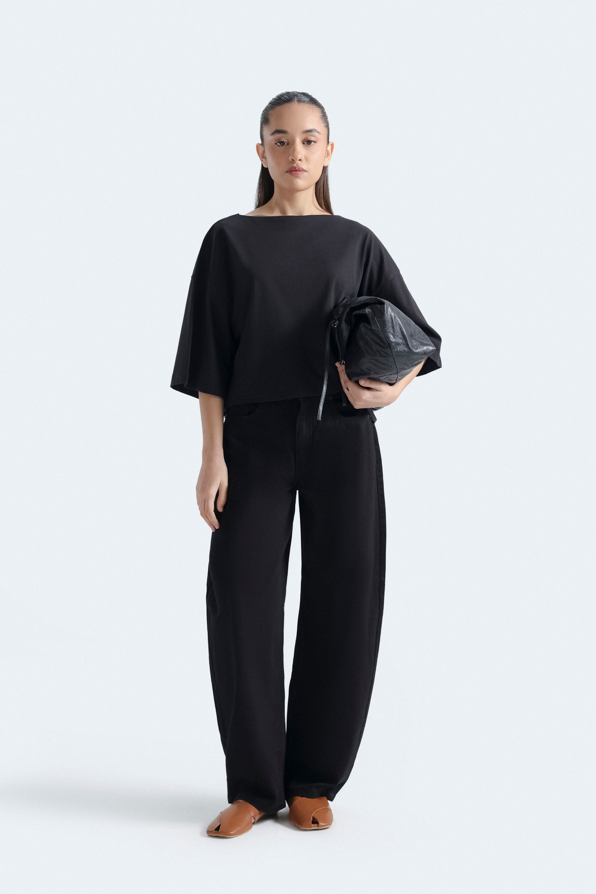 Super Cropped Boat Neck T-Shirt
