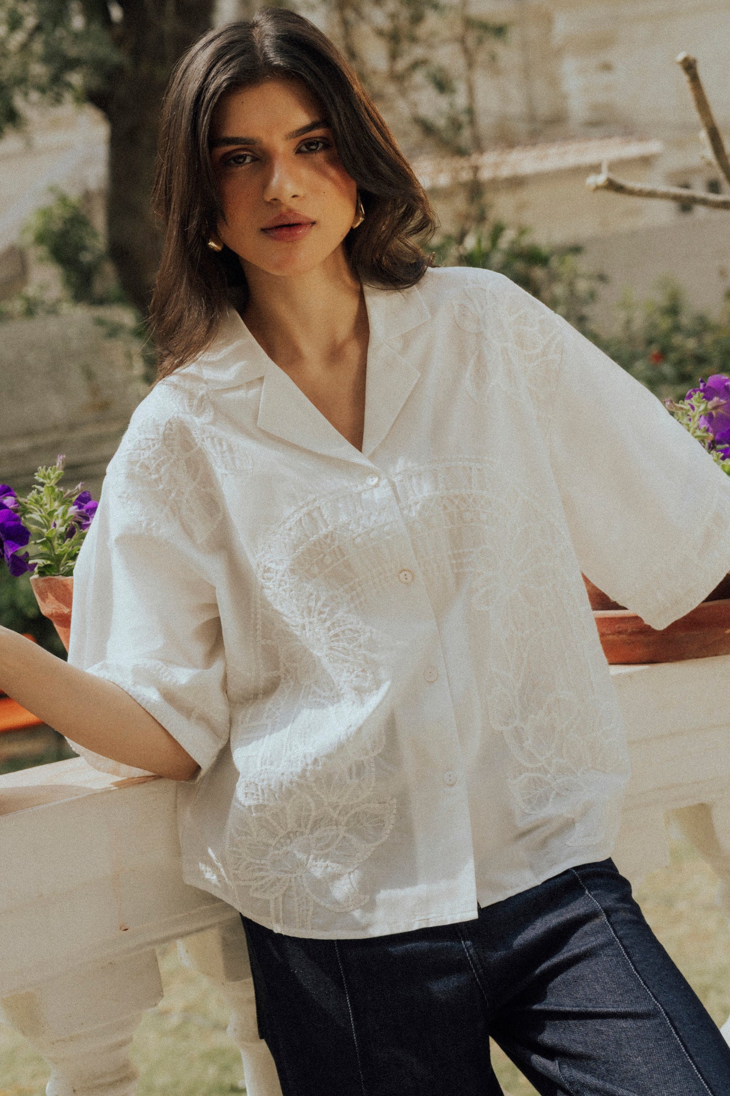 Cropped Embroidered Shirt