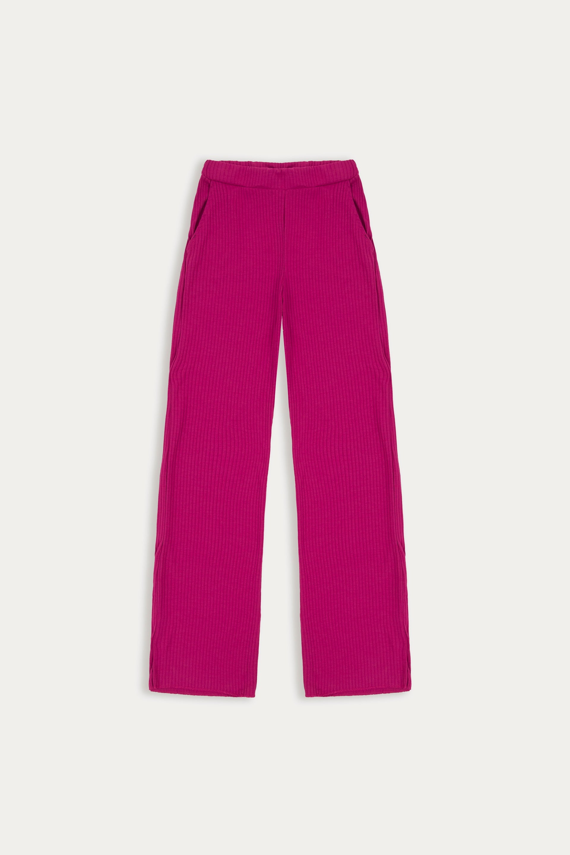 Flared Fit Ribbed Trousers with Side Pockets