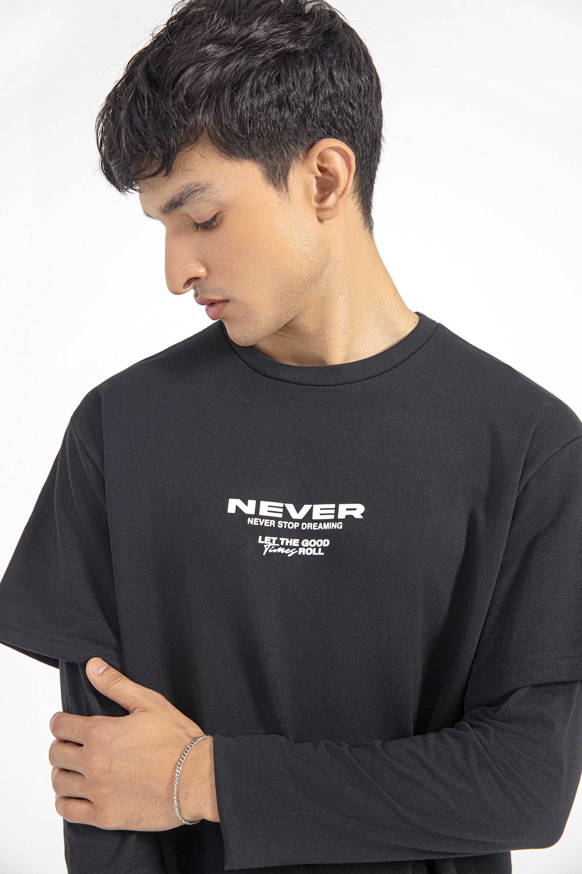 Oversized Double Sleeves Slogan Sweatshirt